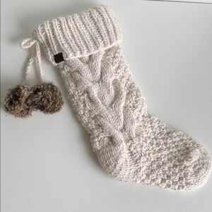 UGG Cream Knit Stocking with Faux Fur Pom Poms